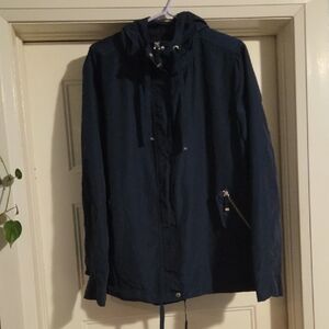 ALFRED SUNG Navy Blue Hooded Bomber Jacket